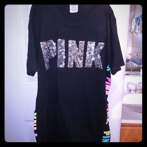 Vs sparkly top, with neon letters down the sides